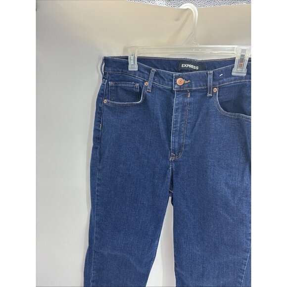 Express Womens Size 14 Short Super High Rise Mom Jeans Blue Denim Casual - Picture 2 of 6